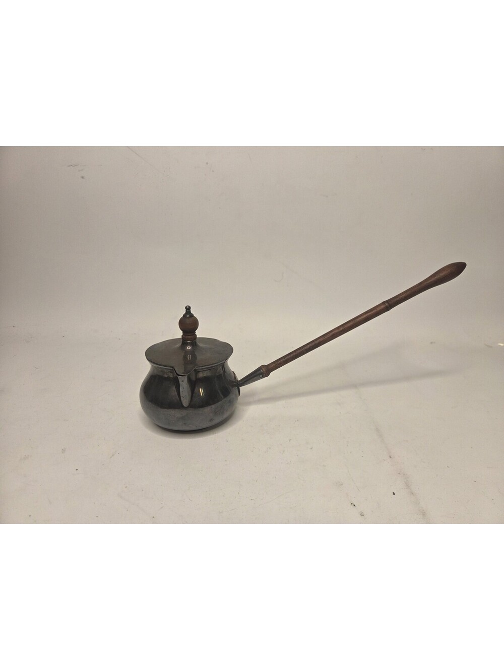 Antique Victorian Silver Plate Brandy Warmer Pipkin Melting Pot Wood Handle
